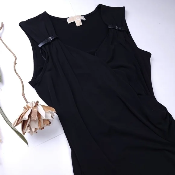 🔴 Michael Kors Black Poly Rouged Side Slip Dress sz S - Picture 5 of 7